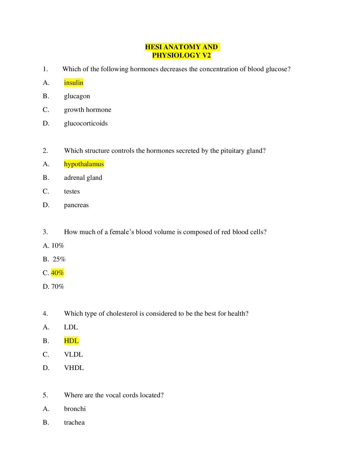 Preview image for HESI A2 Anatomy and Physiology V2